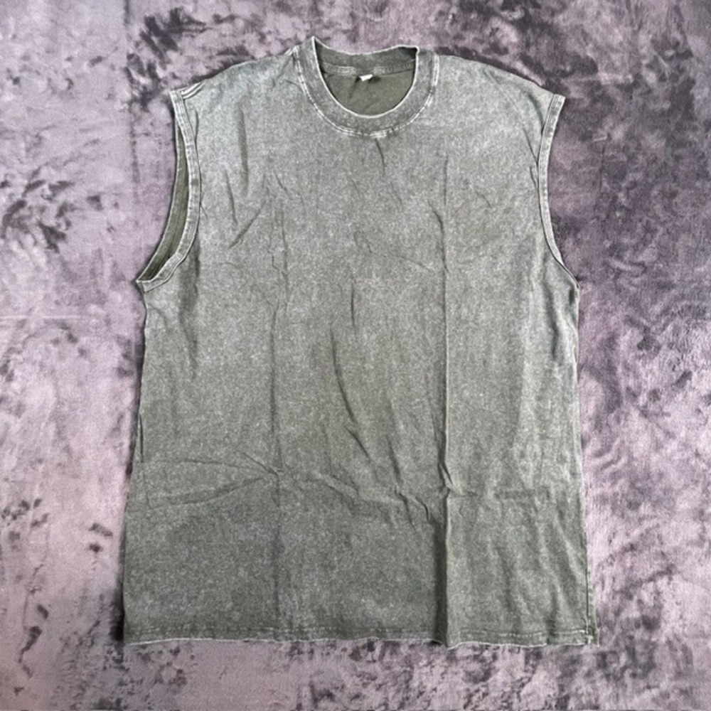 True Form Mens XXL Olive Green Acid Wash Sleeveless Muscle Tee Tank Top